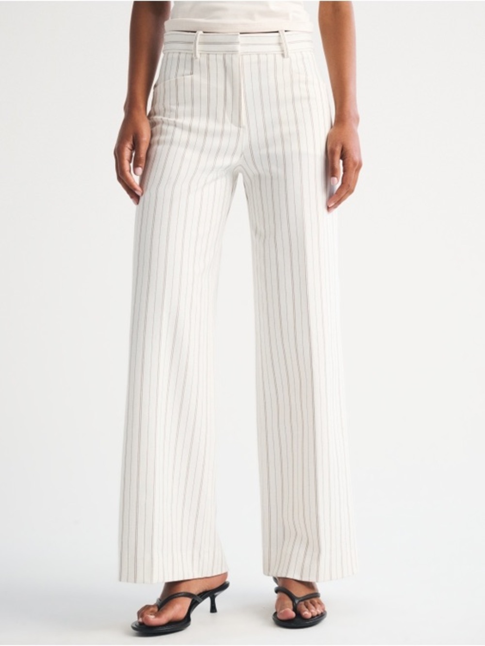 Abercrombie & Fitch Ivory Pinstripe Wide-Leg Trousers